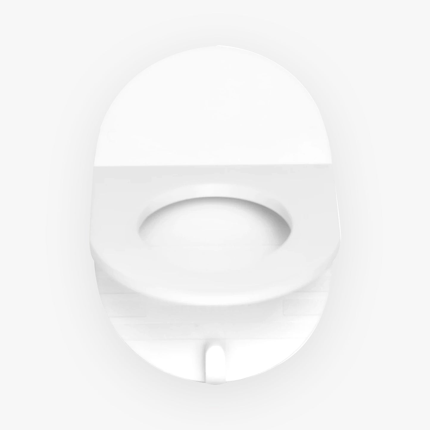 A white toilet seat on a white background featuring a waterproof Spa Sciences NOVA Shower Caddy for added hygiene.