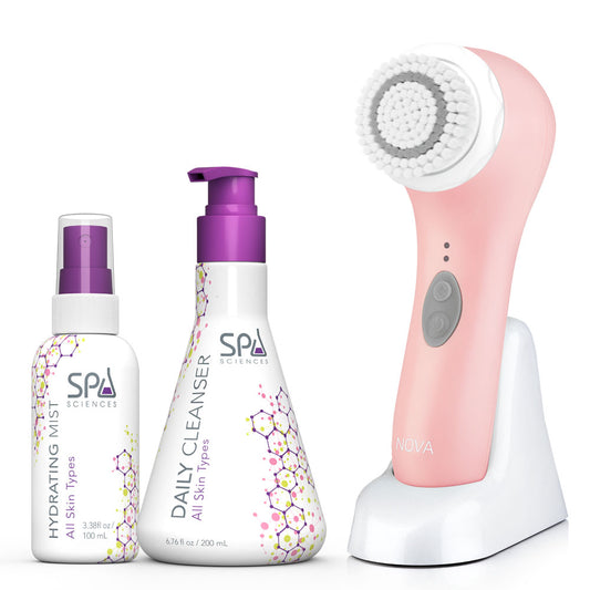 Spa Sciences Face Cleanse Bundle with pink NOVA and skincare
