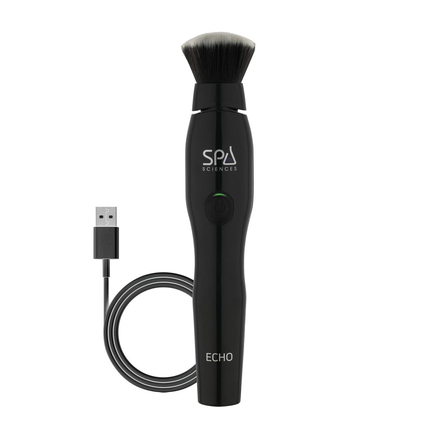 The Spa Sciences Petite Beauty Bundle features a black handheld electric facial brush with USB charging—an ideal sonic antimicrobial tool to enhance your makeup routine.