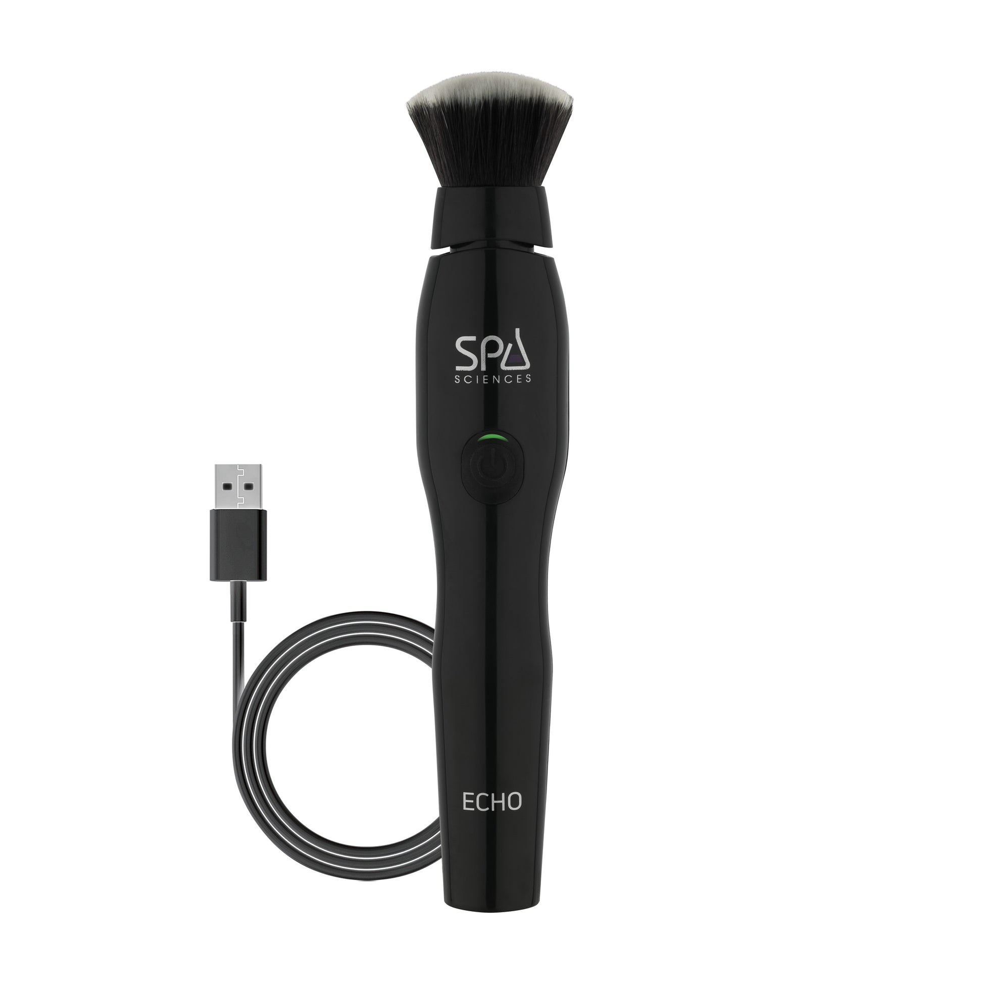 The Spa Sciences Petite Beauty Bundle features a black handheld electric facial brush with USB charging—an ideal sonic antimicrobial tool to enhance your makeup routine.