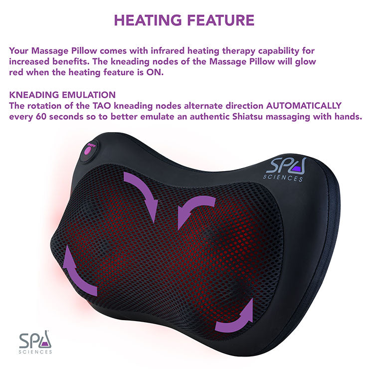 A heated massage pillow for Shiatsu or Kneading techniques by Spa Sciences TAO.
