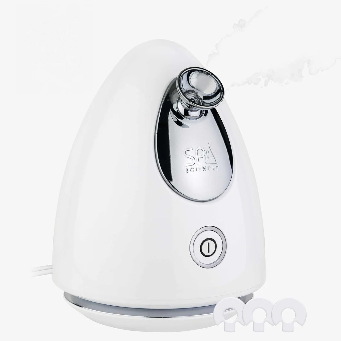 The Spa Sciences Pore Perfection Bundle facial steamer emits soothing steam and features three interchangeable nozzles for customizable skincare treatments.
