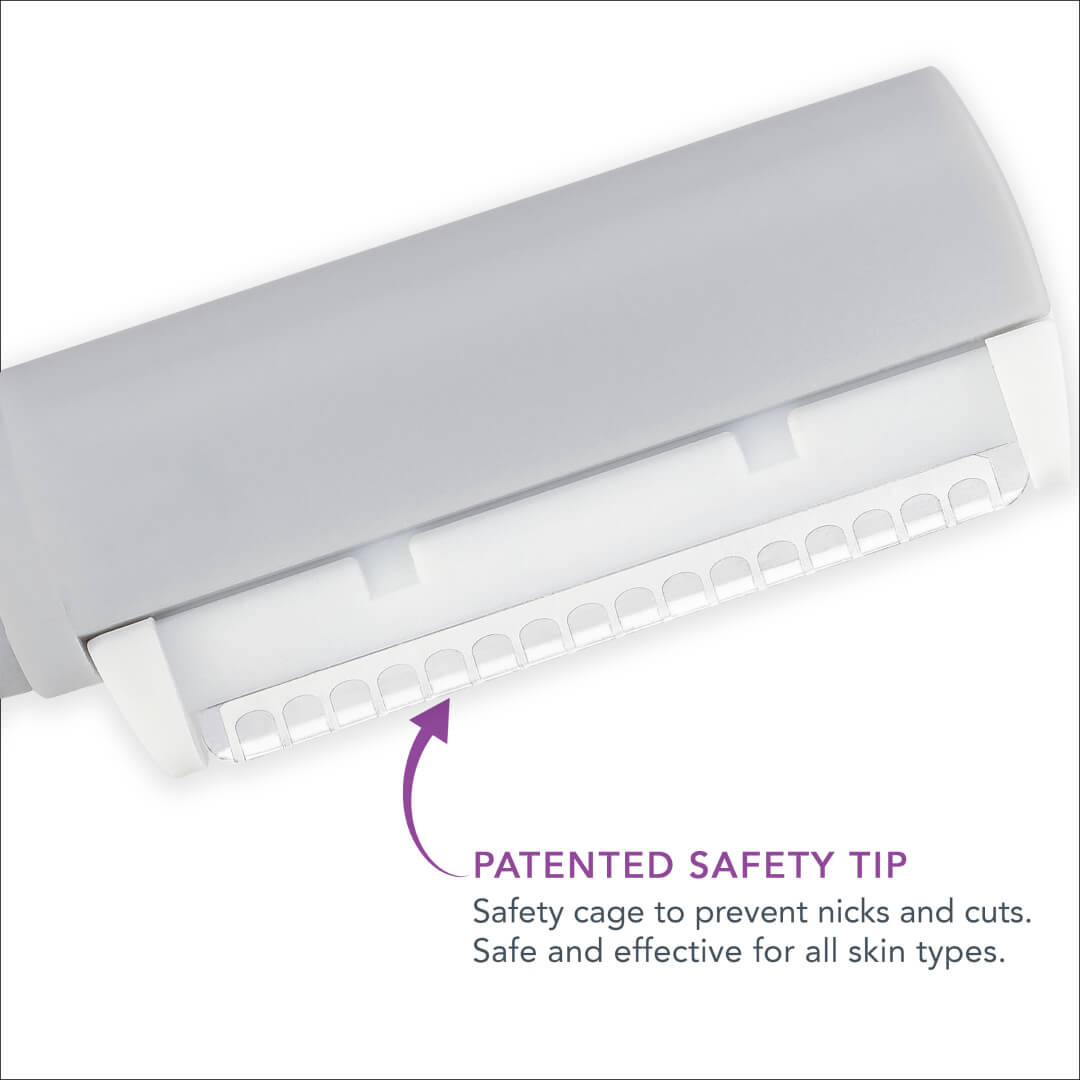 A safety tip for the SIMA Deluxe Dermaplaning Kit by Spa Sciences is shown on a white background.