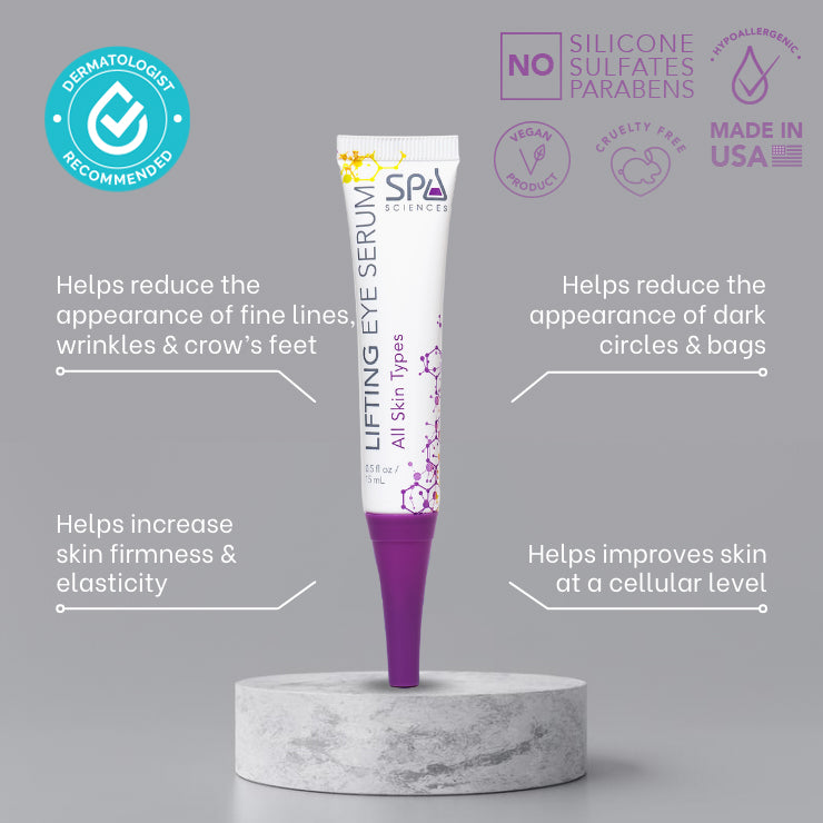 A lifting eye serum by Spa Sciences with a purple label that plumps the skin.