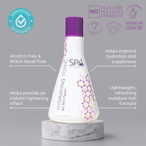 A bottle of Spa Sciences' Hydrating Tonic with botanical extracts for hydration.