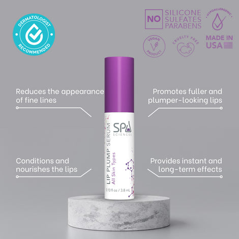 A hydrating Spa Sciences lip plump serum with a purple label for lips.
