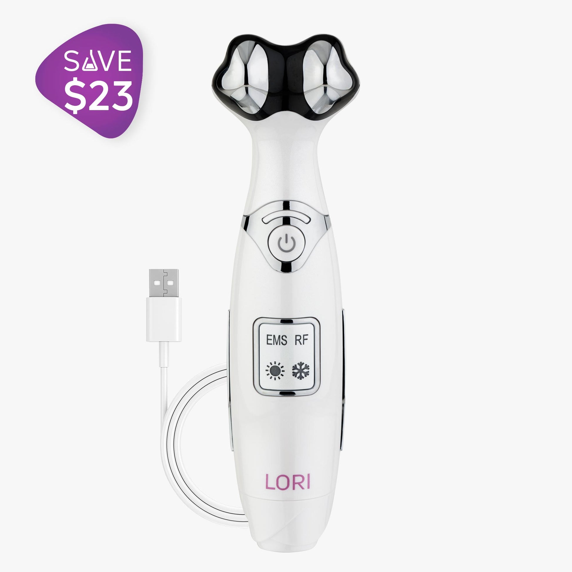 Lori Eyes & Lips facial massager with USB charger, sustainably crafted for eco-friendly skincare routines by Spa Sciences.