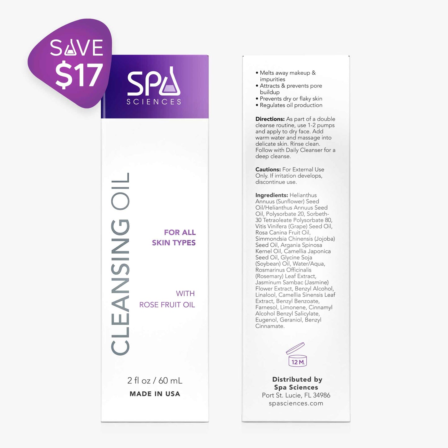 A bottle of Spa Sciences Makeup Guru cleansing oil with a price tag on it.