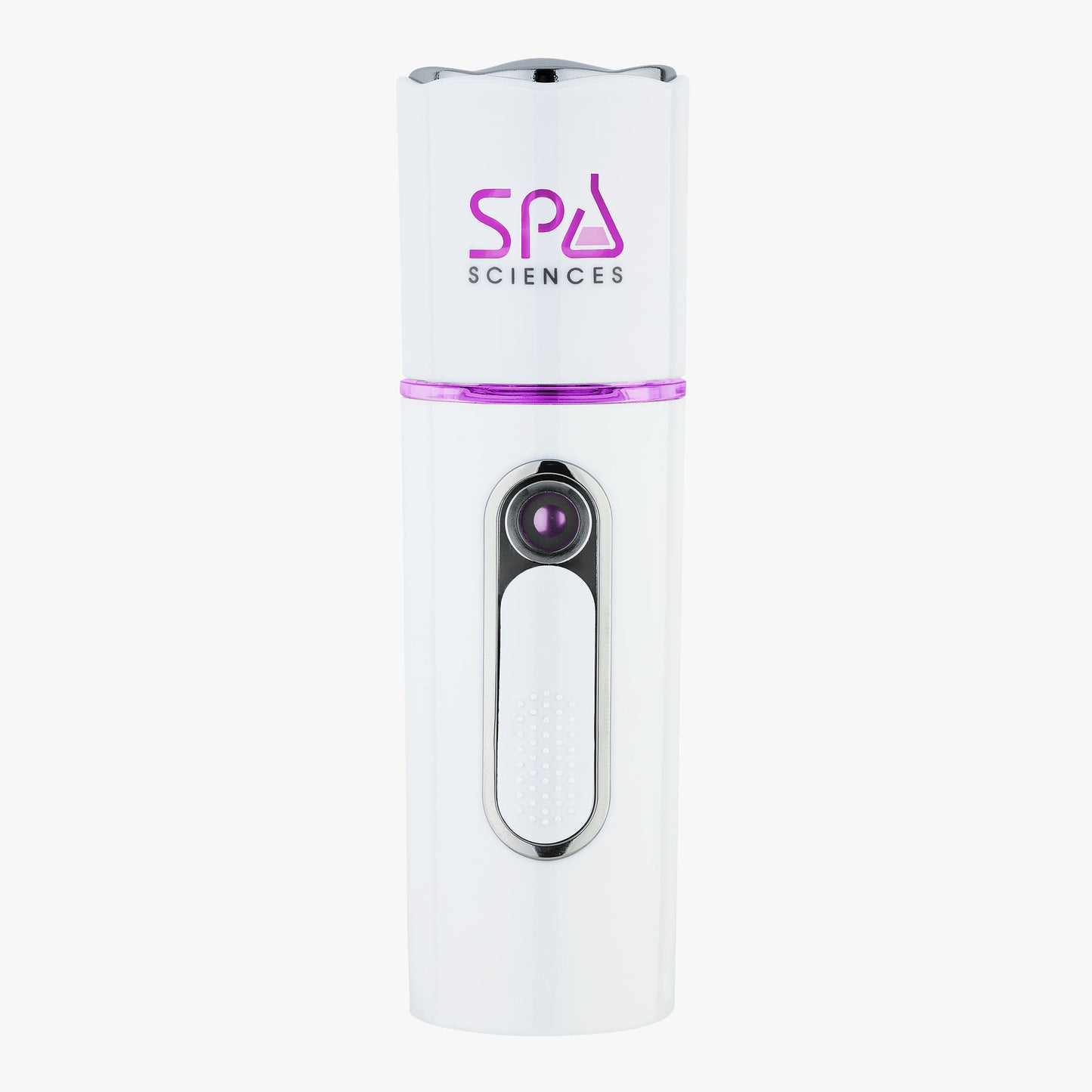 A white and purple NANO MISTER with the word spd on it by Spa Sciences.