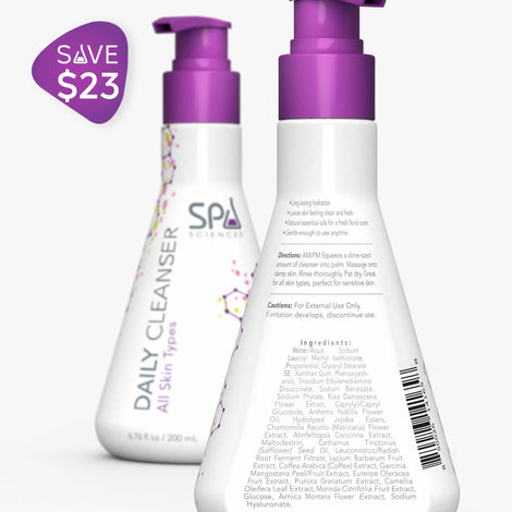 Two bottles of Spa Sciences Sensitive Skin Starter Pack facial cleanser on a white background.