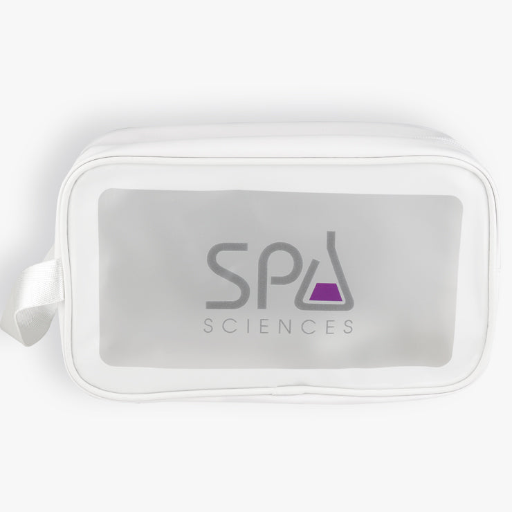A Spa Sciences Travel Bag with the Spa Sciences logo on it.