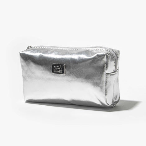 Limited Edition Spa Sciences Silver Makeup Bag on a white background.